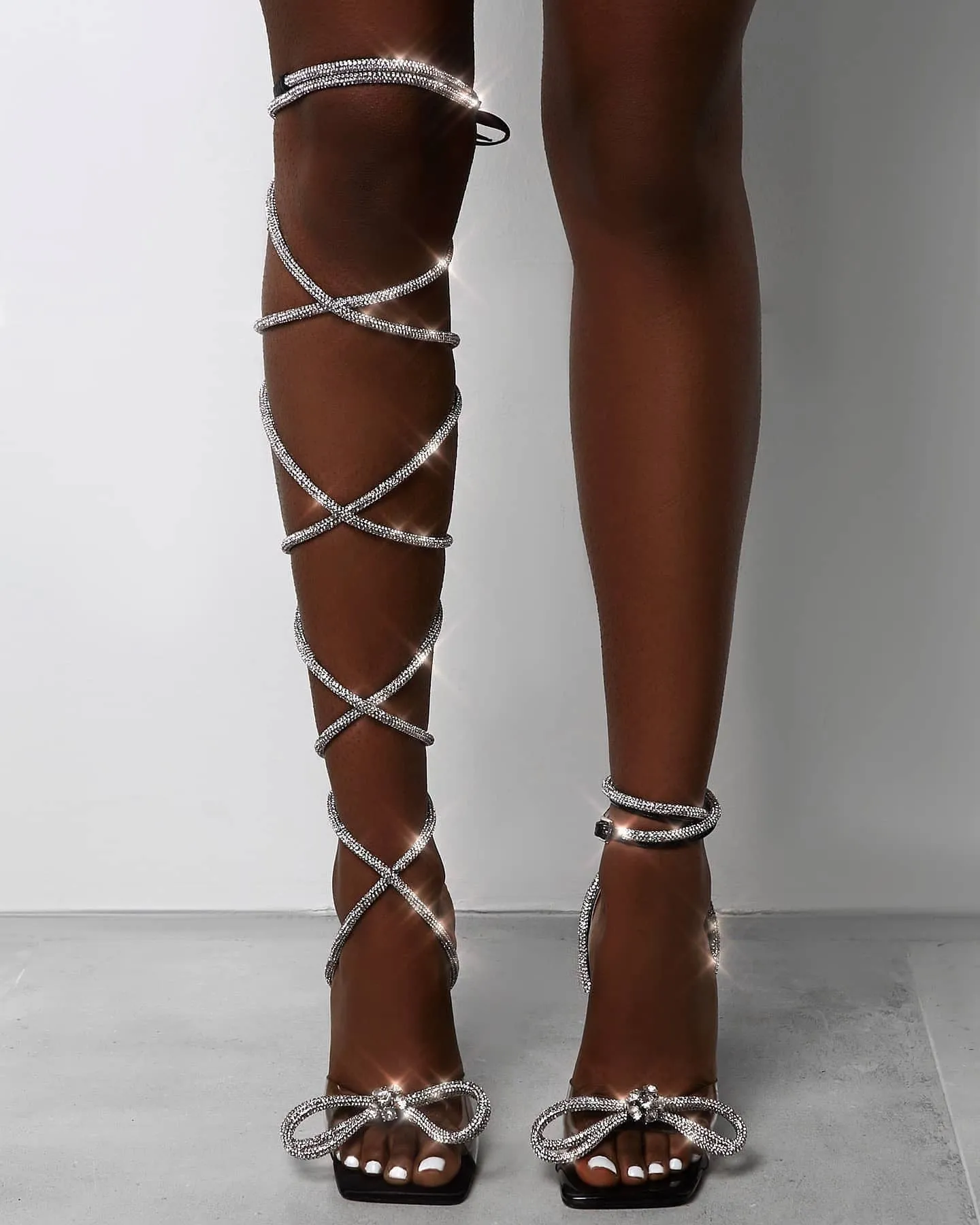 Toleet Bow Rhinestone Sequin Lace Up Sandals