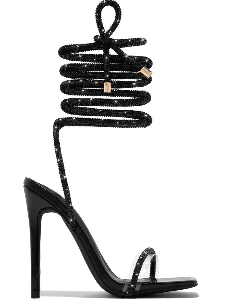 Toleet Rhinestone Lace-up High Heels