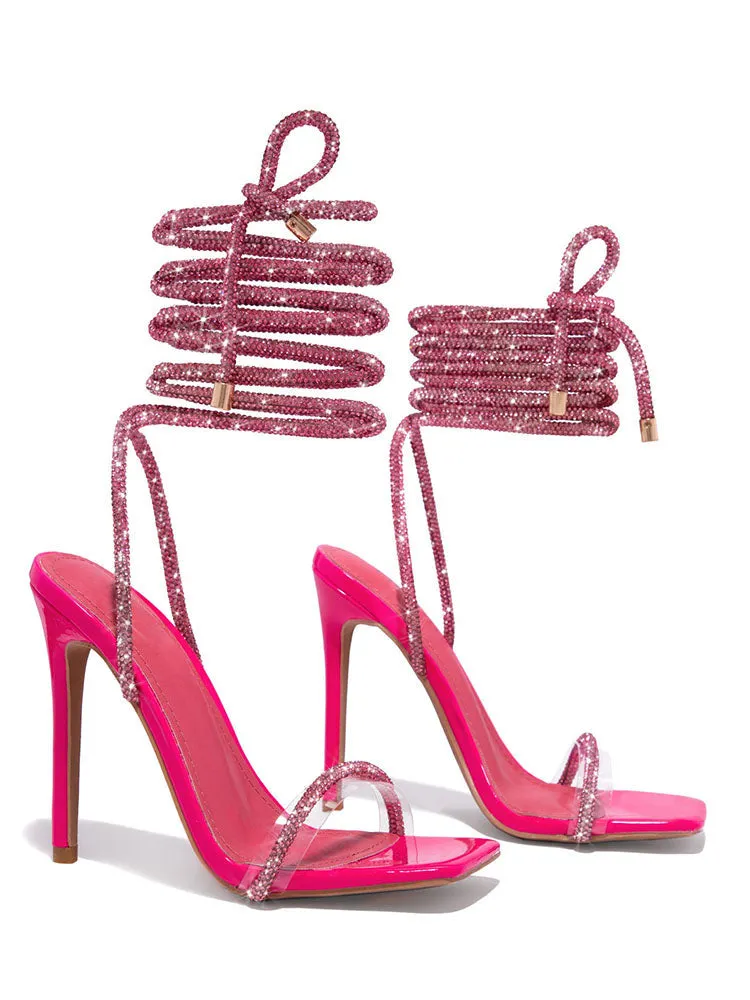 Toleet Rhinestone Lace-up High Heels