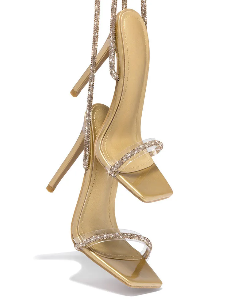 Toleet Rhinestone Lace-up High Heels