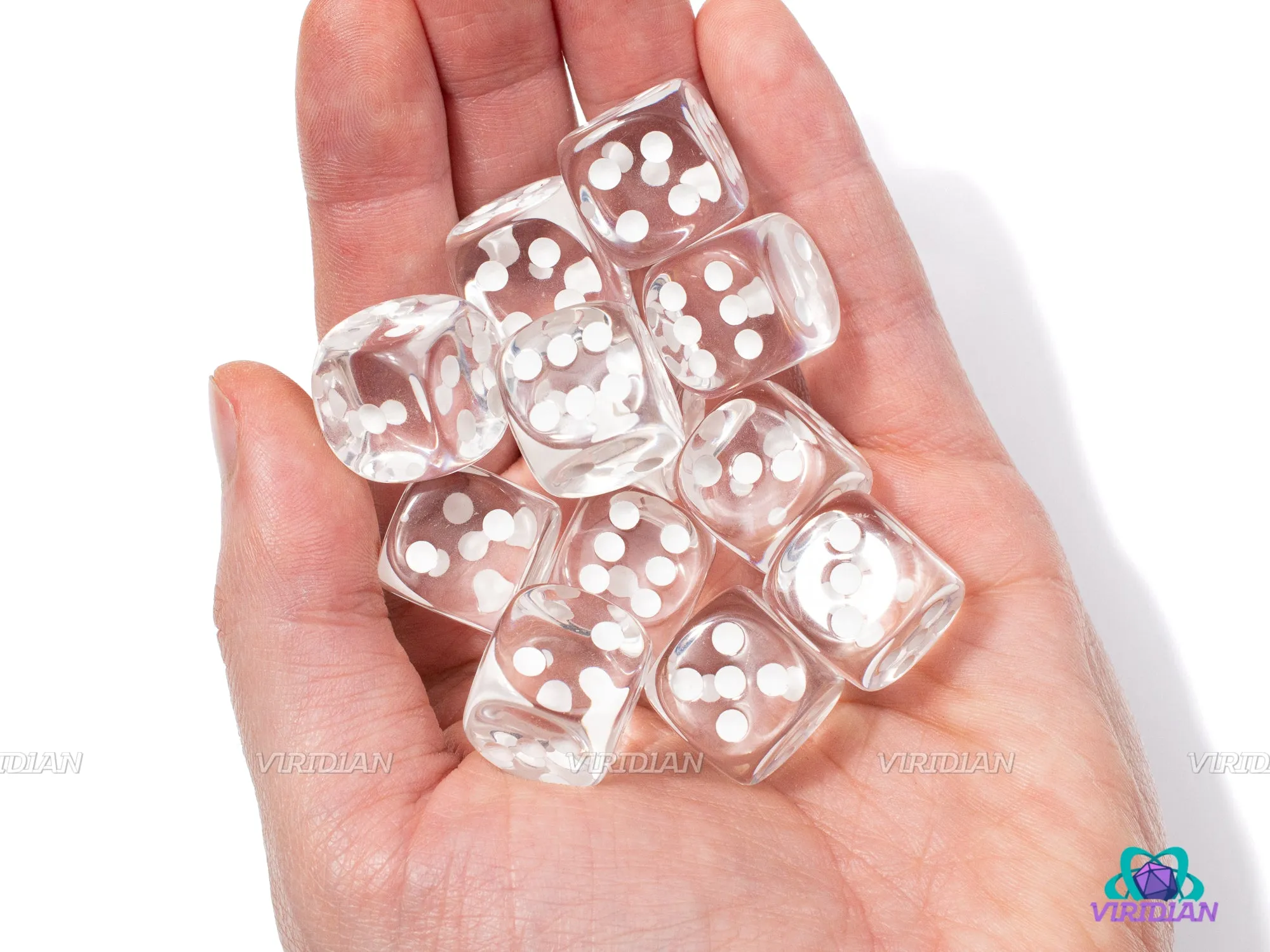 Translucent Clear & White | D6 Block | Chessex Dice (12)