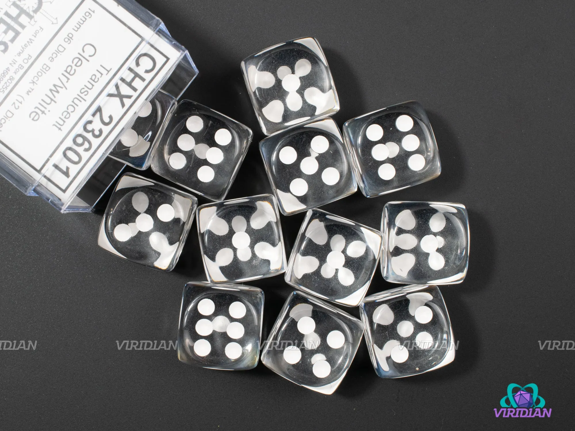 Translucent Clear & White | D6 Block | Chessex Dice (12)