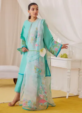 Una Turquoise Shirt And Embroidered Dupatta