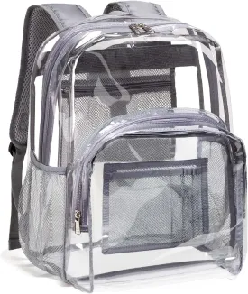 Vorspack Clear Backpack Heavy Duty PVC Transparent Backpack with Reinforced Strap Stitches & Large Capacity for College Workplace Security - Grey