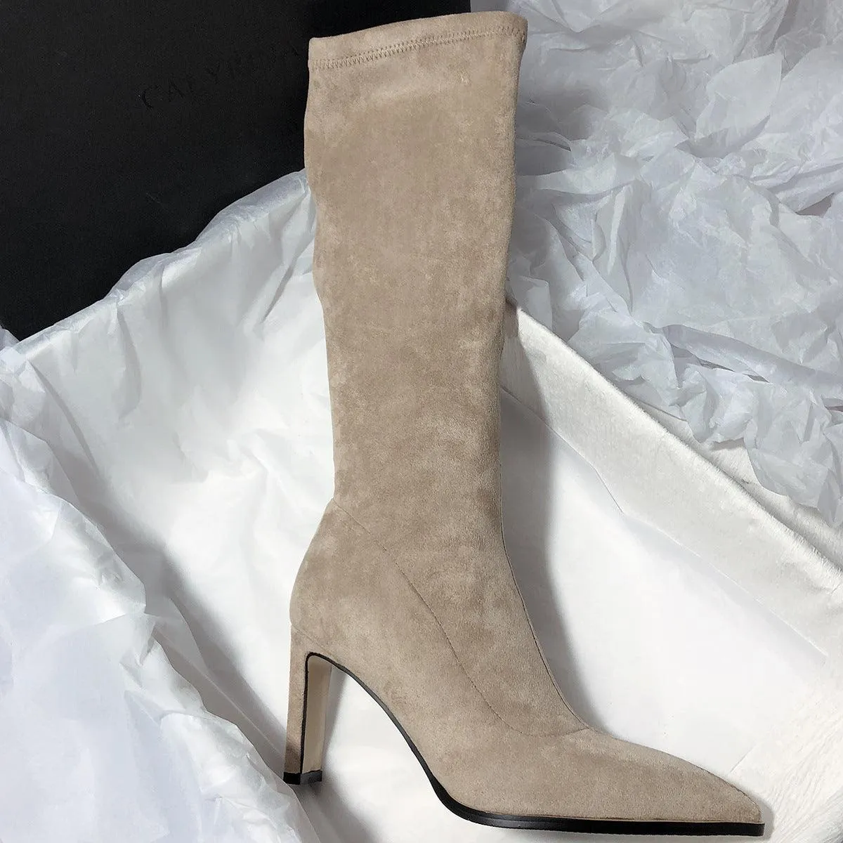 Women's High Heel Stretch Below The Knee Boots