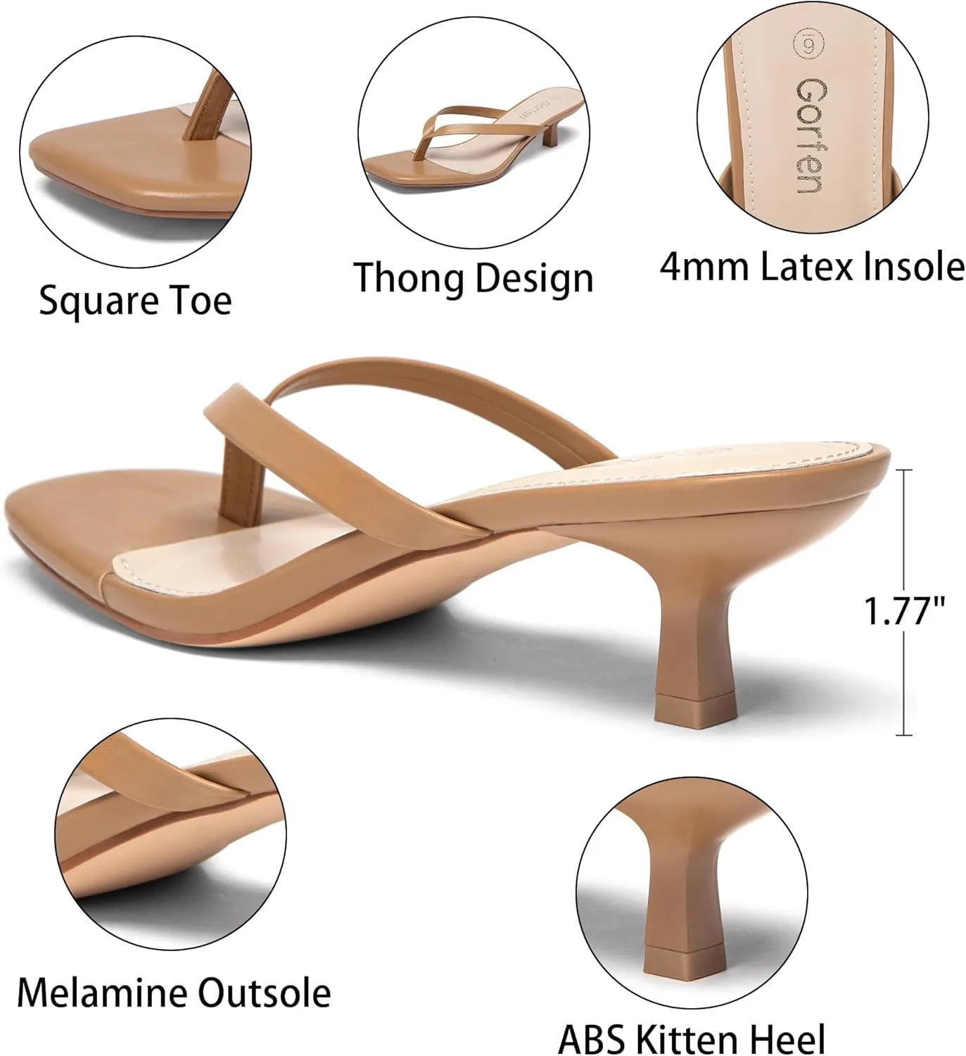 Women's Kitten Heel Sandals Square Toe Slip-On Flip Flop Heels Thong Sandals for Summer 2 Inch Heeled Sandals