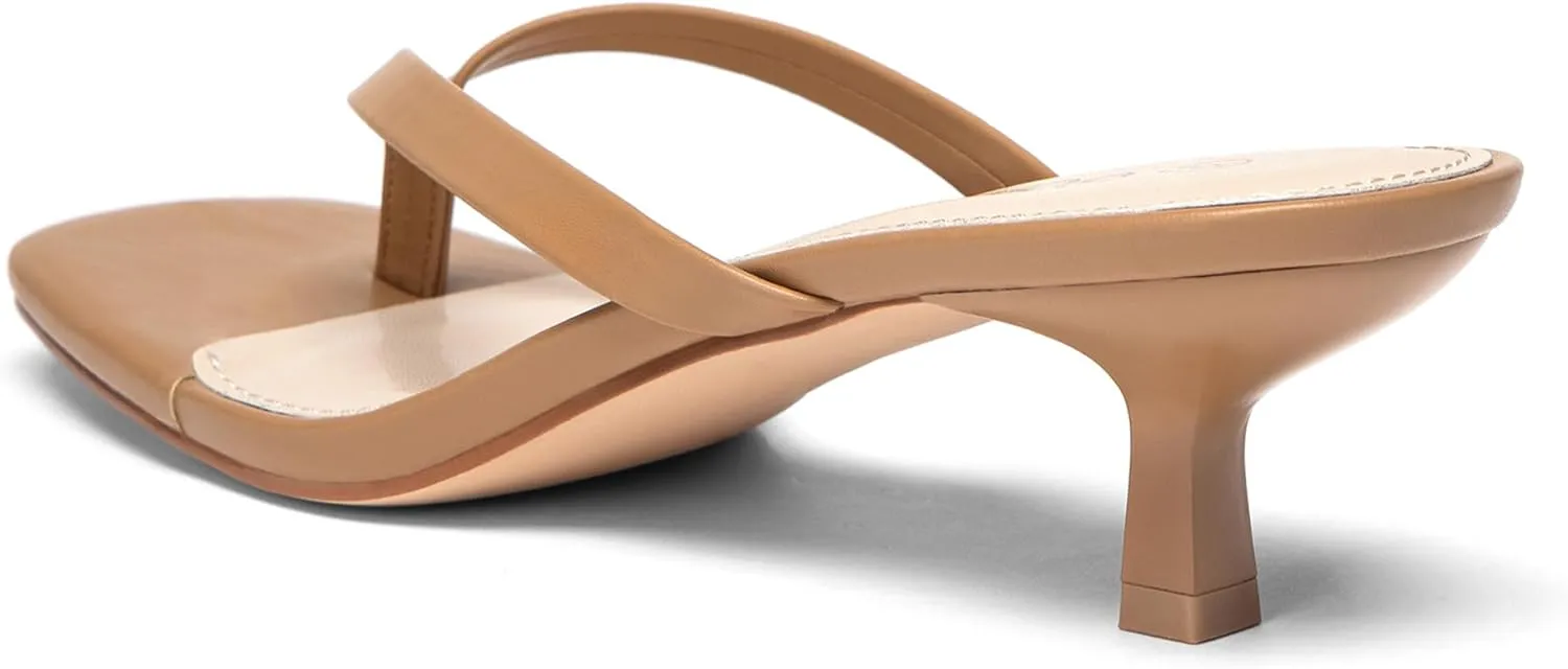 Women's Kitten Heel Sandals Square Toe Slip-On Flip Flop Heels Thong Sandals for Summer 2 Inch Heeled Sandals
