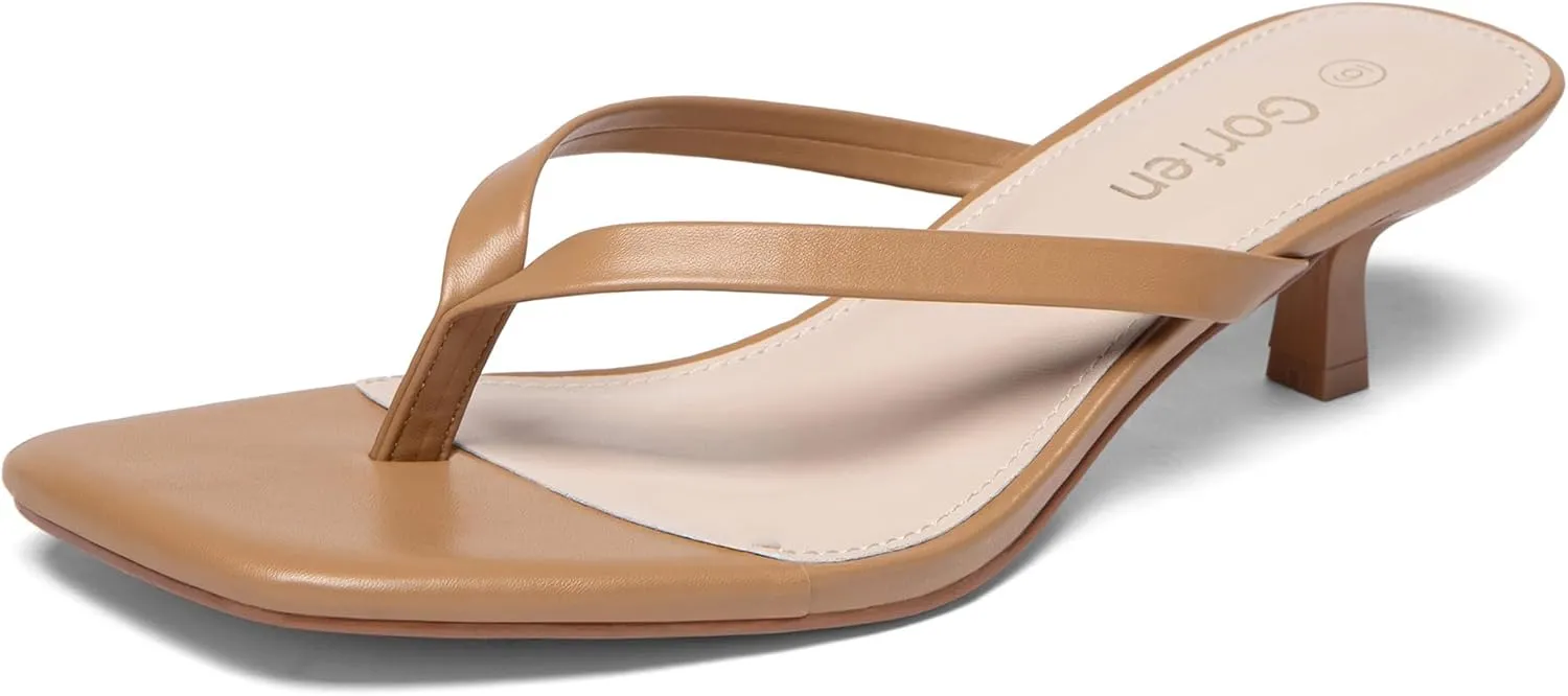 Women's Kitten Heel Sandals Square Toe Slip-On Flip Flop Heels Thong Sandals for Summer 2 Inch Heeled Sandals