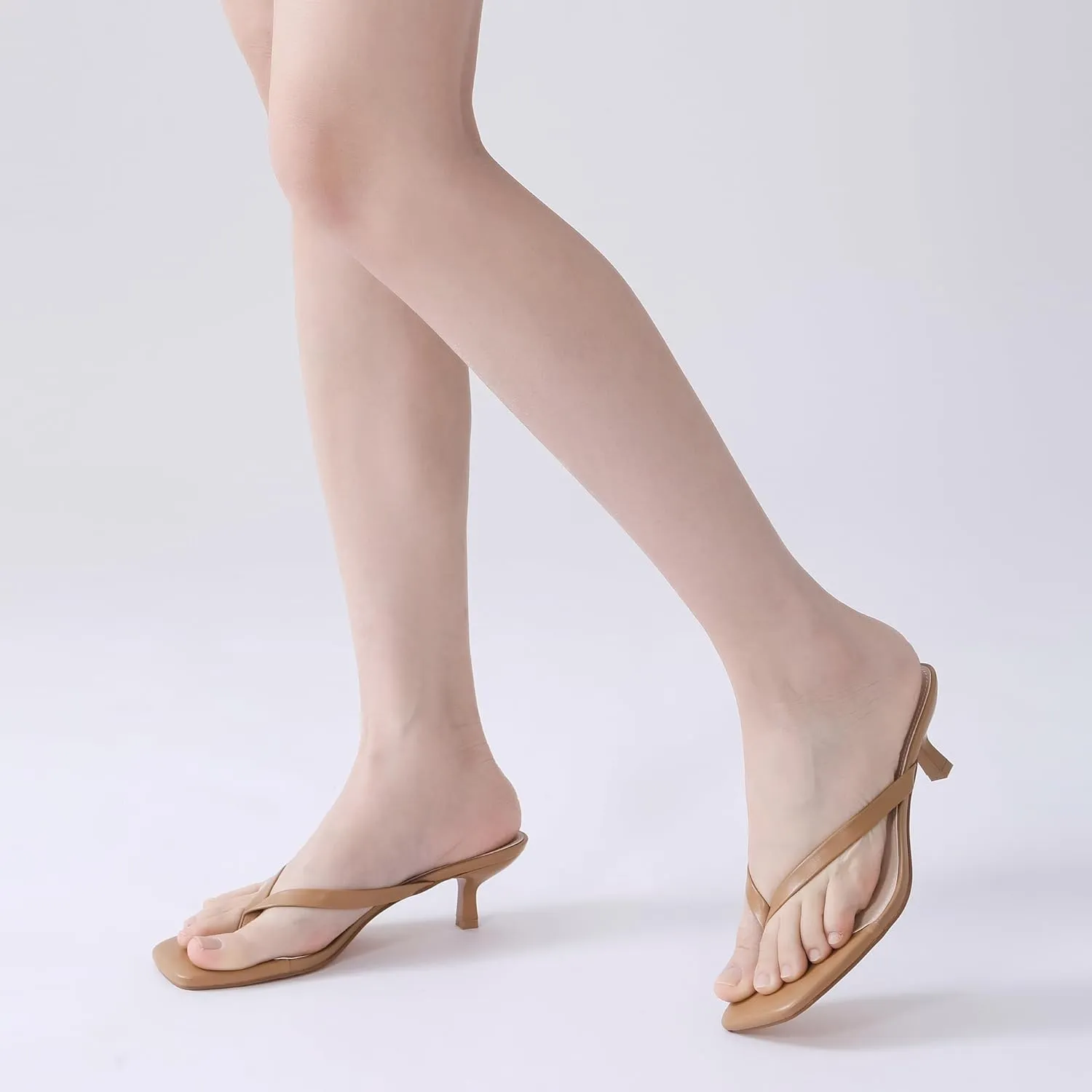 Women's Kitten Heel Sandals Square Toe Slip-On Flip Flop Heels Thong Sandals for Summer 2 Inch Heeled Sandals