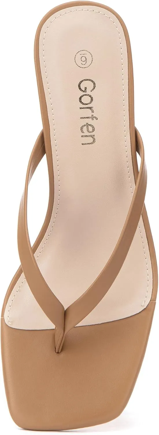 Women's Kitten Heel Sandals Square Toe Slip-On Flip Flop Heels Thong Sandals for Summer 2 Inch Heeled Sandals